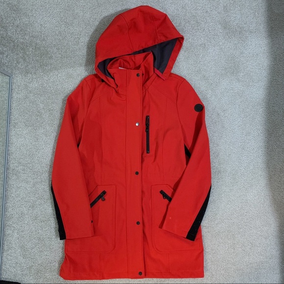 Red CALVIN KLEIN Hooded Raincoat - Picture 2 of 8